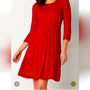 Jessica Howard Cable Knit Red Sweater Dress NEW